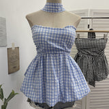 Real Shooting A Variety Of Wearing Striped With Bows Hanging Neck Bra Vest With Chest Cushion Lattice Sleeveless Short Top 9227
