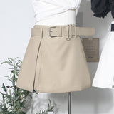 Real Shooting With Belt Open Fork High Waist Thin Pants Skirt Women's Summer New A-Shaped Hip Half Short Skirt 8906