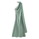 2025 Autumn New Women's Fashion Simple Ribbon Hanging Neck-Laught Dress