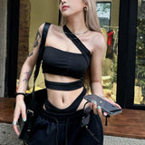 Spice Girls Squee Slanted Shoulders Hanging Neck Blouse Women 2025 Summer New Slimming Dressing