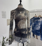 Pure Want To Play The Bottom Of The Long-Sleeved T-Shirt Design Hollow Print Irregular Mesh Yarn Personality Hottie Top 2629