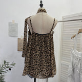 Real Shooting Low-Breasted U-Neck Sexy Outside Wearing Leopard-Print Sling Vest Ribbon Lotus Leaf Side Loose Sleeveless Topess Female 9333