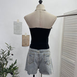 Real Shot Ins Street Pat Hottie With Chest Pad Wrapped Chest Tie With Short Corset Sleeveless Top 6167