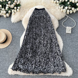 Holiday National Breeze Rheusped Flower Long Skirts Half-Dress Femininity Flalateral Lace Big Swing A Skirt Summer Autumn