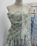 Real Shot Lace Ribbon Splicing Necking Yarn Tector Bosom Vest Irregularly Repair Short Sleeveless Top 8158
