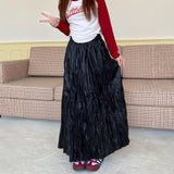 In The Autumn Of 2025, The New Folded High-Waisted 100-Folded Skirt Women's Leather Skirt Texture Of A Niche Pressure Folded Umbrella Skirt