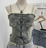 Millennial Babes Vintage Cowboy Sling Girl Short Sexy Waistcoat With Sleeveless Top 2850
