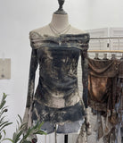 Real Shot Shoulder Strap Tie Dyed Net Shawl Shirt T-Shirt T-Shirt T-Shirt Design Folded Long-Sleeved T-Shirt 8003