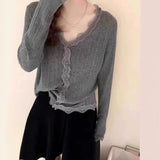 Korean Temperament Summer New Sweet V-Neck Lace Border Tanning Shirt Outside The Shawl Knit Shirt Air-Conditioning Shirt