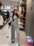 Pink Sweet High-End Casual Suit Women's Summer Shoulder Short-Sleeved T-Shirt High-Waisted Broad Leg Pants Two-Set