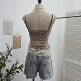 Real Shooting Holiday Style Hottie Fake Two Lace Splicing Mesh With Tector-Tie Sling Vest Tau