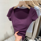 2026 Early Spring Temperament Explosion With Breast Pad Hottie Collar Shoulder Short-Sleeved T-Shirt New Summer