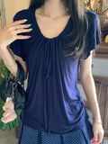 Gentle Style White Short-Sleeved T-Shirt Women 2026 Summer New Thing Folding Design Small Thin Top Dress