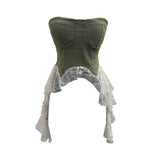 Real Shot With Chest Cushion Denim Splicing Lace Ribbon Irregular Thoracic Coat Short Strap Strap Vest 2739