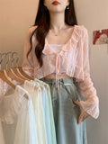 Lotus Edge With Lace Sunscreen Cardigan Women Thin Summer Outside Wearing A Short Shawl Shawl Coat Long-Sleeved Top