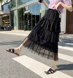 Spring And Summer New French Lace Splicing Wave Point Super Fairy Mesh Dress Embroidered Cake Half-Dress Korean Women's Dress
