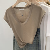 2026 Early Spring Direct Sale Lazy And Relaxed Feeling U Collar Knitted Shirt Women Set Up A Fashionable Short-Sleeved T-Shirt Summer