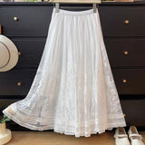 French Fairy Temperament Lace Hollow Tuk Tuk-Dress Girl Summer 2025 High-Waist A Word Loose Folding Large Swing Skirt