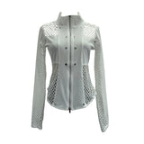 Sleeve Hollow Cross Grid Splicing Coat Coat Women's Spring And Summer Long Sleeves Zipper Open Shirt 8950