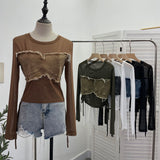 Vintage Spice Girls Stomee Net Yarn Sexy Perspective Drawstring Long-Sleeved T-Shirt Top 2630