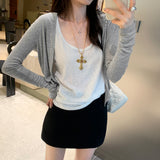 Lyselle Sky Gray Ice Silk Sunscreen Thin Cardigan Jacket Summer 2025 New Light Luxury High-End Feel Blouse