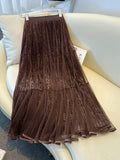 2025 New Velvet Half-Dress Woman Autumn Thin Sweet Design Mesh In The Long A Skirt