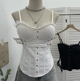 Real Shoot Babes Y2k Lace With Chest Cushion Splicing Sling Sling Back Zipper Short Top Lady 6228