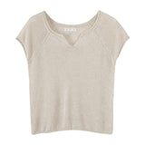 Real Shooting Lyselle Tiansi Flax High-End Sense V-Neck Short-Sleeved Knit Shirt Women's Summer 2026 New Lazy Wind Top