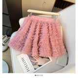 Korean Ballet Style Folding Net Linoping Half-Dress Woman Autumn 2025 High-Rise Thin A-Layer Cake Skirt
