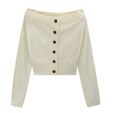 2026 Word Shoulder-To-Shoulder Sweater Long-Sleeved Wool Bottom Knitted Women's Autumn And Winter Spring Han Dong Blouse
