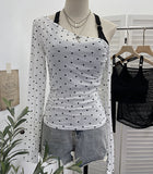 Two Sets With Chest Pad Sling Vest + Velvet Wave Dot Long-Sleeved Mesh T-Shirt Blouse Female 28273