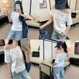 White Slings With Slanted Shoulders To Close The Waist Short-Sleeved T-Shirt For Women's Summer 2026 New Design-Sensitive Beautiful Blouse