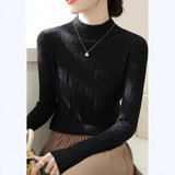 High-Grade Gray Half-High Collar Wool Texture Inside The Knitted Bottoming Shirt Women's Autumn And Winter High-End Super-Good-Looking Sweater