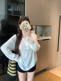 White Lazy Wind Long Sleeves Loose T-Shirt For Spring And Summer Leisure Thin Sunscreen Shirt Half-Opened Blouse