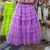 New Women's High-End Sense Summer Temperament British Net Yarn Cake Skirt Punt Skirt Solid Color A Word Half-Body Skirt