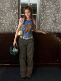 Korean Retro Color-Print Short-Sleeved T-Shirt Girls Summer Slimming Animal Design Sense Casual Top