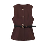 Autumn 2025 New Women's Fashion Temperament Sleeveless Belt Long Hair Vest 9300525