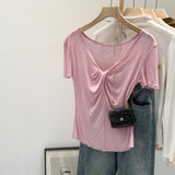 Lyselle Silk Wool Twisting V-Neck Short-Sleeved T-Shirt For Women Wear A New Beautiful Repair Bodysuit In Summer