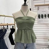 Women's Clothing Out-Of-Shoulder Hanging Neck Small Sling Vest Outside Wearing Braided Short Sleeveless Top 88951