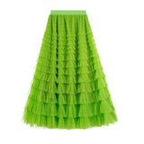 Net Yarn Lotus Leaf Side Temperament Skirt Women's Dress 2025 Spring And Autumn New Famous Woman Long Dress Thin Cake Skirt 2210