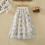 Net Yarn Half Dress Woman New High-Rise Thin Three-Dimensional Flower Embroidery Slid A Word Big Swing Skirt Dress Skirt