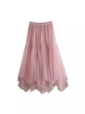 2025 New High-Rise Thin Long Irregular Double Mesh Splicing Half-Dress Female Pong Skirt Dress Dress