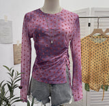 Net Yarn Sunscreen T-Shirt T-Shirt Print Waist Drawstring Tethered Slim Long-Sleeved T-Shirt Top 2732