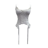 Summer Outside Wearing Hottie Fake Two Splicing Lace Slings Vest Short Sleeveless Top 12282