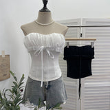 Real-Patting Hottie With Chest Pad Weaving With Bow Mesh Splicing Bra Vest Short Repair Body Dress 9288