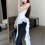 Irregular Lotus Leaf Side Atmosphere Feel The Chest Vest Woman Wears A Niche Ribbon Wrapped Blouse