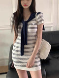 Korean Temperament Shawl Striped Knitted Dress Women's New Summer Design Slimming Ass Short Skirt