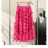 Heavy Industry Three-Dimensional Flower Mesh Yarn A-Word Half-Dress Women Autumn 2025 New Design Sense High-Rise Thin Fairy Skirt