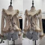 Real Shooting Waste Soil Wind Irregular Wood Ear Trumin Knitting To Make Old Hole Splicing Hairy Blouse Hottie Cardigan 2987
