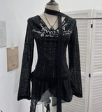 Real Shooting Retro Irregularly Hollow Knitted Jersey Dress Girl With Hottie Word Shoulder Collar Blouse 8101